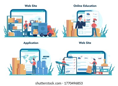 Logistic and delivery service online service or platform set. Idea of transportation and distribution. Web site, online education, application. Isolated flat illustration