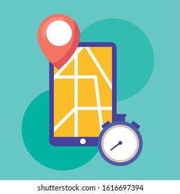 logistic delivery service with smartphone and chronometer vector illustration design