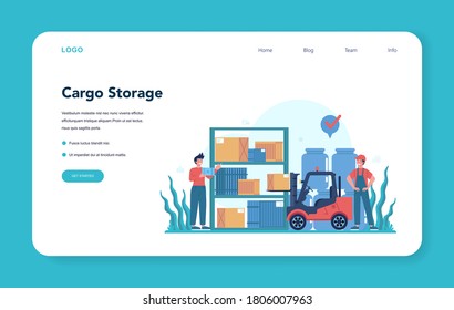 Logistic and delivery service web banner or landing page. Idea of transportation and distribution. Loader in uniform delivering a cargo. Transportation service concept. Isolated flat illustration