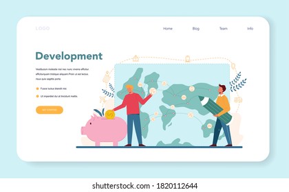 Logistic and delivery service web banner or landing page. Idea of transportation and distribution. Transportation service. Profitability path development. Isolated flat illustration