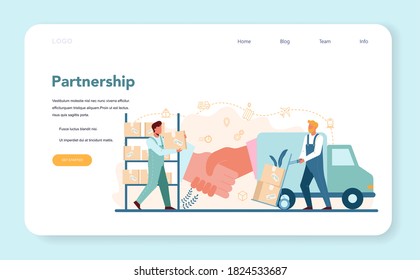 Logistic and delivery service web banner or landing page. Idea of transportation and distribution. Transportation service. Partnership. Isolated flat illustration