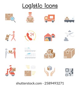 Logistic and Delivery  set in flat color style