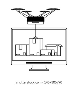 logistic and delivery shipping with drone technology transport and web tracing cartoon vector illustration graphic design