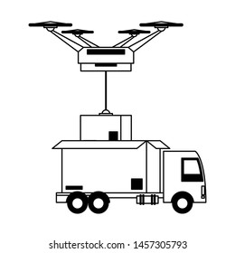 logistic and delivery shipping with drone technology transport cartoon vector illustration graphic design