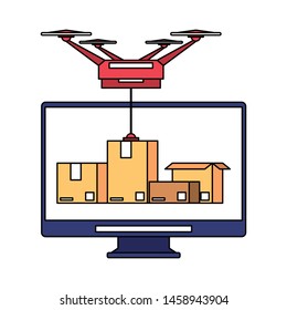 logistic and delivery shipping with drone technology transport and web tracing cartoon vector illustration graphic design