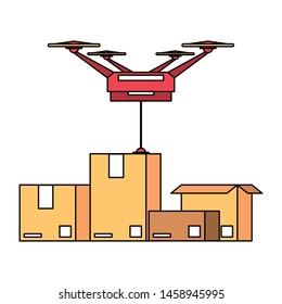 logistic and delivery shipping with drone technology transport cartoon vector illustration graphic design