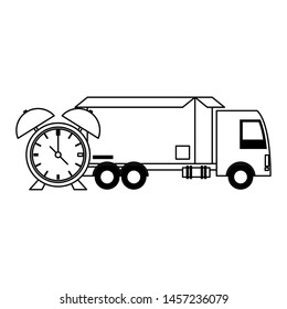 logistic and delivery shipping with truck carrying merchandise timely cartoon vector illustration graphic design