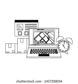 logistic and delivery shipping web online tracing with laptop cartoon vector illustration graphic design