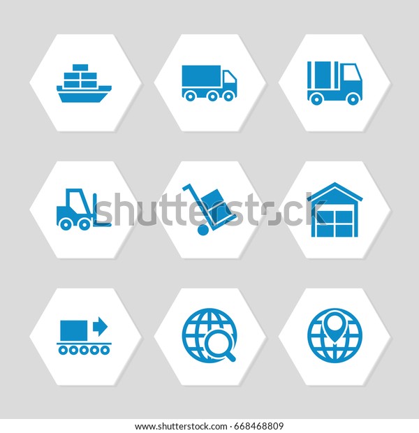 Logistic delivery and\
transportation icons set. Transportation icon flat design, vector\
illustration