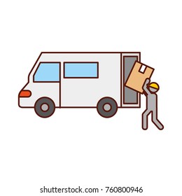 logistic delivery worker box loader truck van