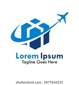 Ilustración de Plantilla de logotipo de diseño logístico. hay paquete con avión