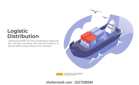 logistic distribution cargo service concept. global delivery worldwide import export shipping banner for web landing page, presentation, social, poster or print media illustration