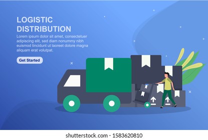 Logistic Distribution landing page template. Flat design concept of web page design for website.