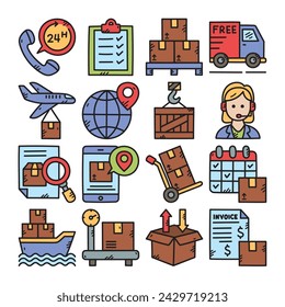 Logistic Doodle Icon Set, Isolated Background