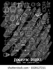 Logistic doodle illustration wallpaper background line sketch style set on chalkboard