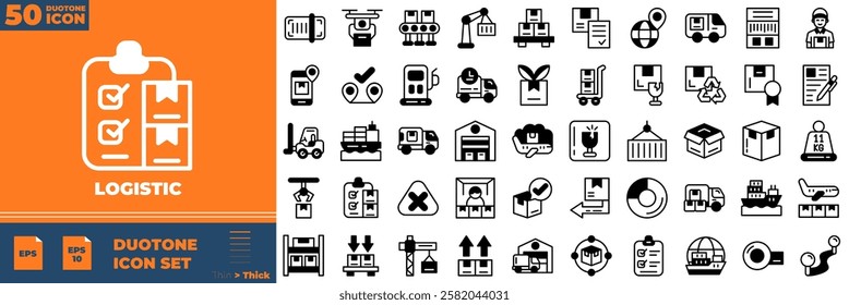 Logistic Duotone Editable Icons set. Vector illustration in modern thin duotone style of logistic icons: delivery, cargo, warehouse, etc