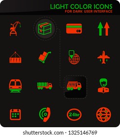 Logistic easy color vector icons on dark background for user interface design