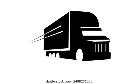 logistic emblem,truck on road, black isolated silhouette