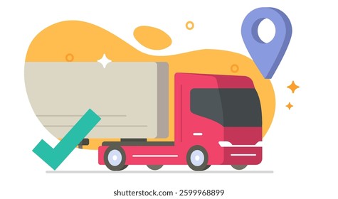 Logistic export import concept icon vector, cargo freight delivery truck lorry modern, success courier shipment service image graphic isolated with gps tack location map pin pointer 3d flat cartoon