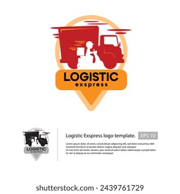Logistic express logo with a silhouette of a truck and a scooter, and pointer as a background suitable for your shipment or delivery company.