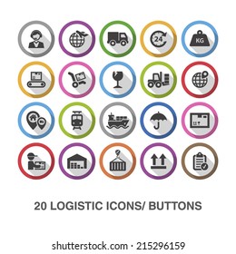 Logistic flat icons/ buttons with shadow.