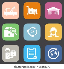Logistic flat icons set.