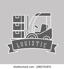 logistic forklift loading boxes cargo emblem style