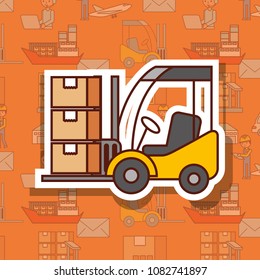 logistic forklift loading cardboard boxes cargo