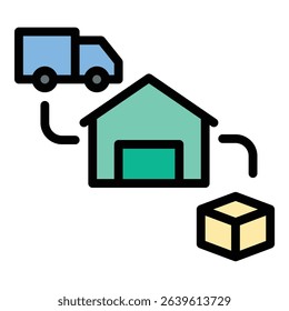 Logistic icon flat line style illustration representing supply chain and transportation management, suitable for shipping, delivery, and warehouse-related projects