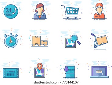 Logistic icon series in flat color style. Vector illustration.