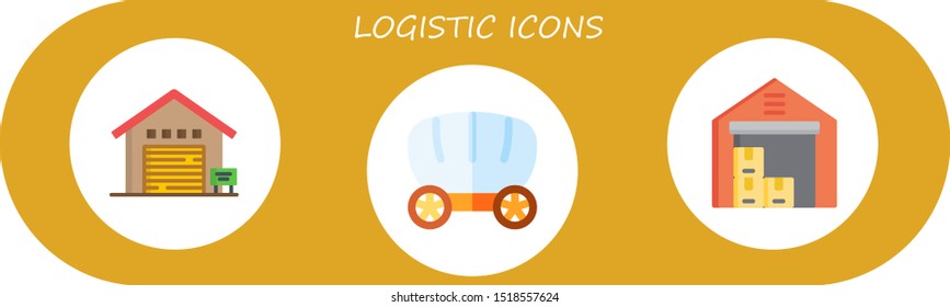 logistic icon set. 3 flat logistic icons.  Collection Of - warehouse, wagon icons