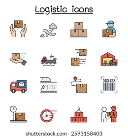 Logistic icon set in color line style