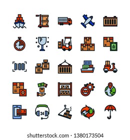 Logistic icon set with filled outline vector illustration