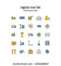 logistic icon set. logistic icons vector. filled outline icon style design