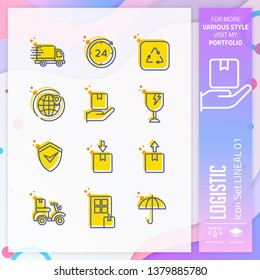 Logistic icon set with lineal style for shipping service. Business icon bundle can use for website, app, UI, infographic, print template and presentation.