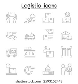 Logistic icon set in thin line style