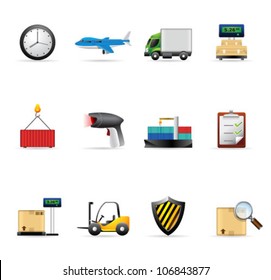 Logistic  icon set. Transparencies & gradient mesh used. Transparent shadows placed on separated layer.