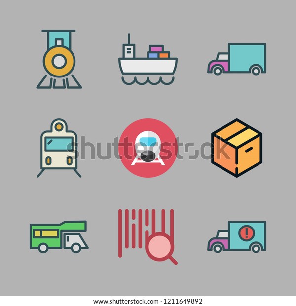 logistic icon set. vector set about cargo\
truck, warehouse, train and cargo ship icons\
set.