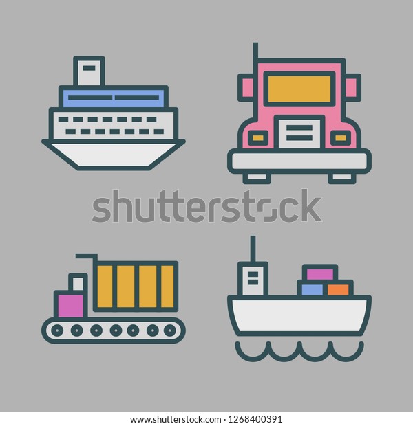 logistic icon set. vector set about cargo\
truck, truck, ship and cargo ship icons\
set.