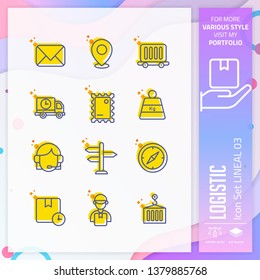 Logistic icon set vector with line on simple concept. Delivery icon for website element, app, UI, infographic, print template and presentation.