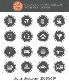 Logistic icon set,black button,clean vector
