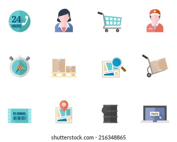 Logistic icons in flat color style