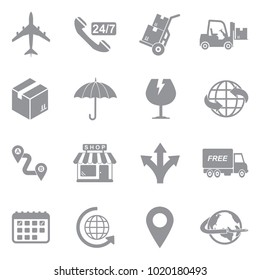 Logistic Icons. Gray Flat Design. Vector Illustration. 