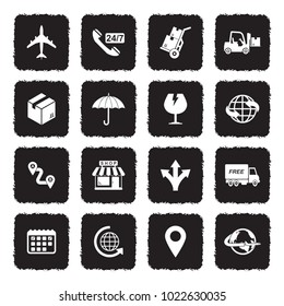 Logistic Icons. Grunge Black Flat Design. Vector Illustration.