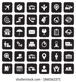 Iconos Logísticos. Diseño plano negro oscuro. Ilustración vectorial.