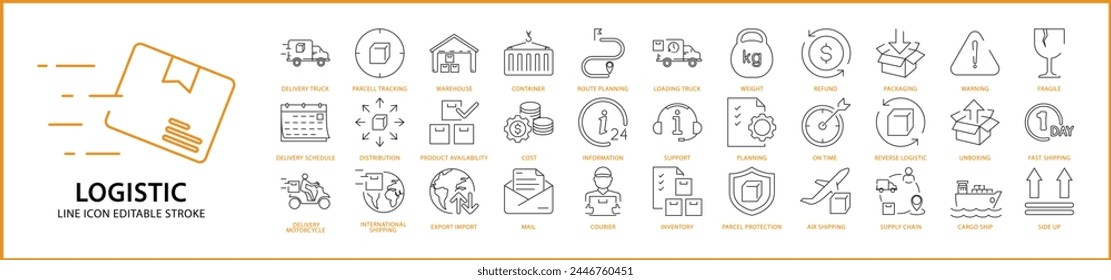 Logistic Icons. Logistic ison set. Logistic Line icon. Vector illustration. Editable stroke.