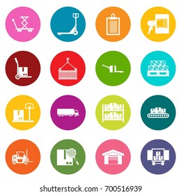Logistic icons many colors set isolated on white for digital marketing