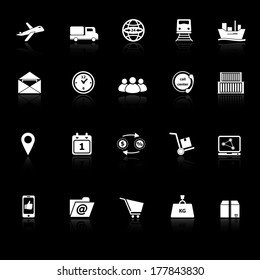 Logistic icons with reflect on black background, stock vector
