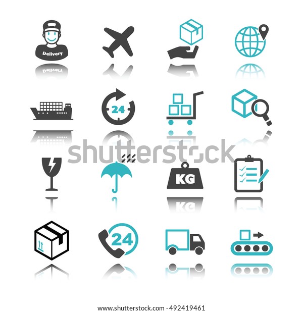 logistic icons with reflection isolated on\
white background