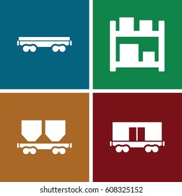 Logistic icons set. set of 4 logistic filled icons such as cargo wagon